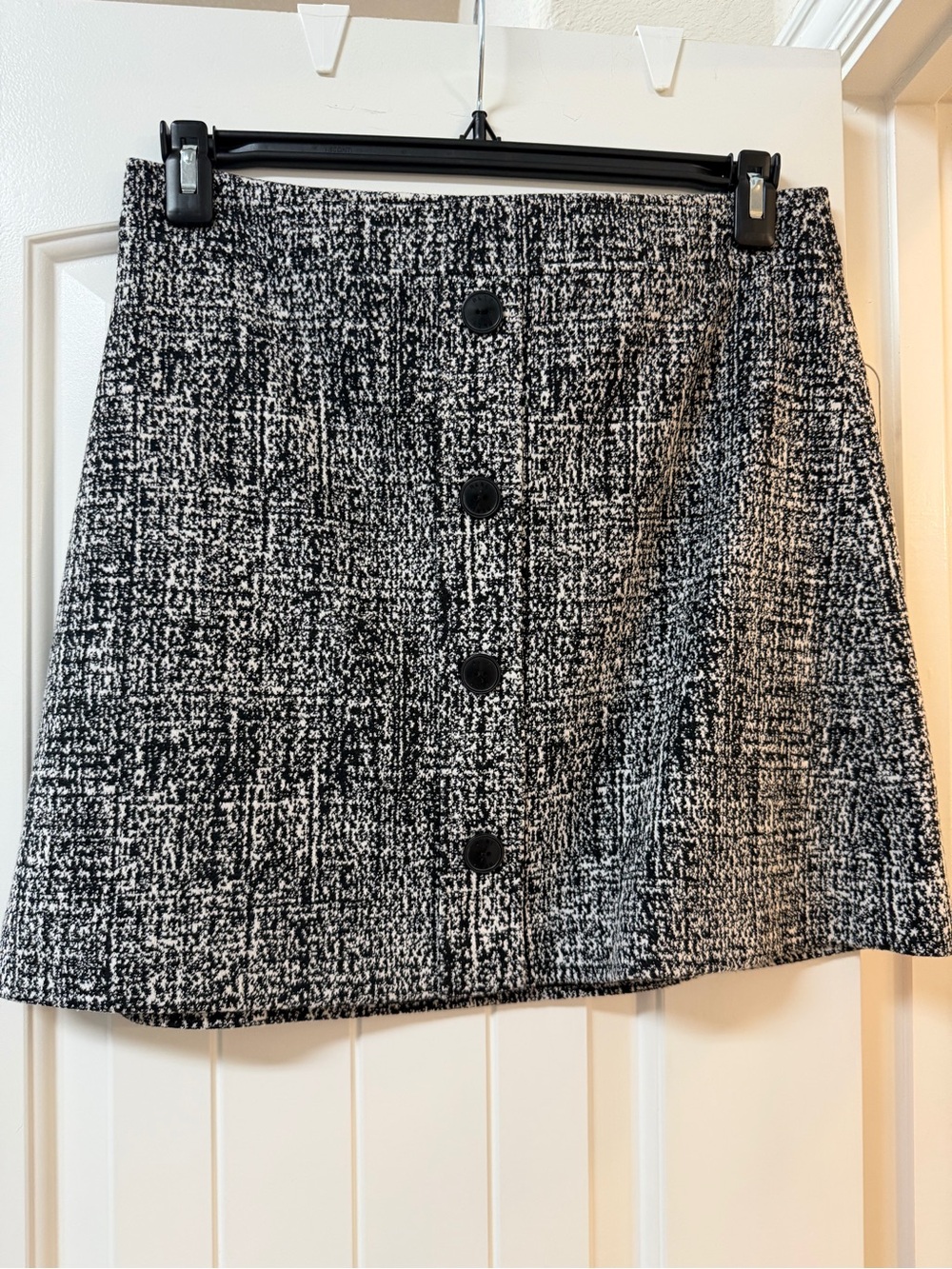DKNY Black and White Button-Front Mini Skirt